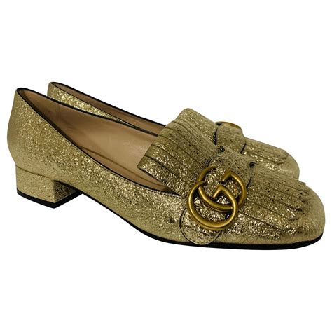 white and gold gucci shoes|Gucci marmont flats gold.